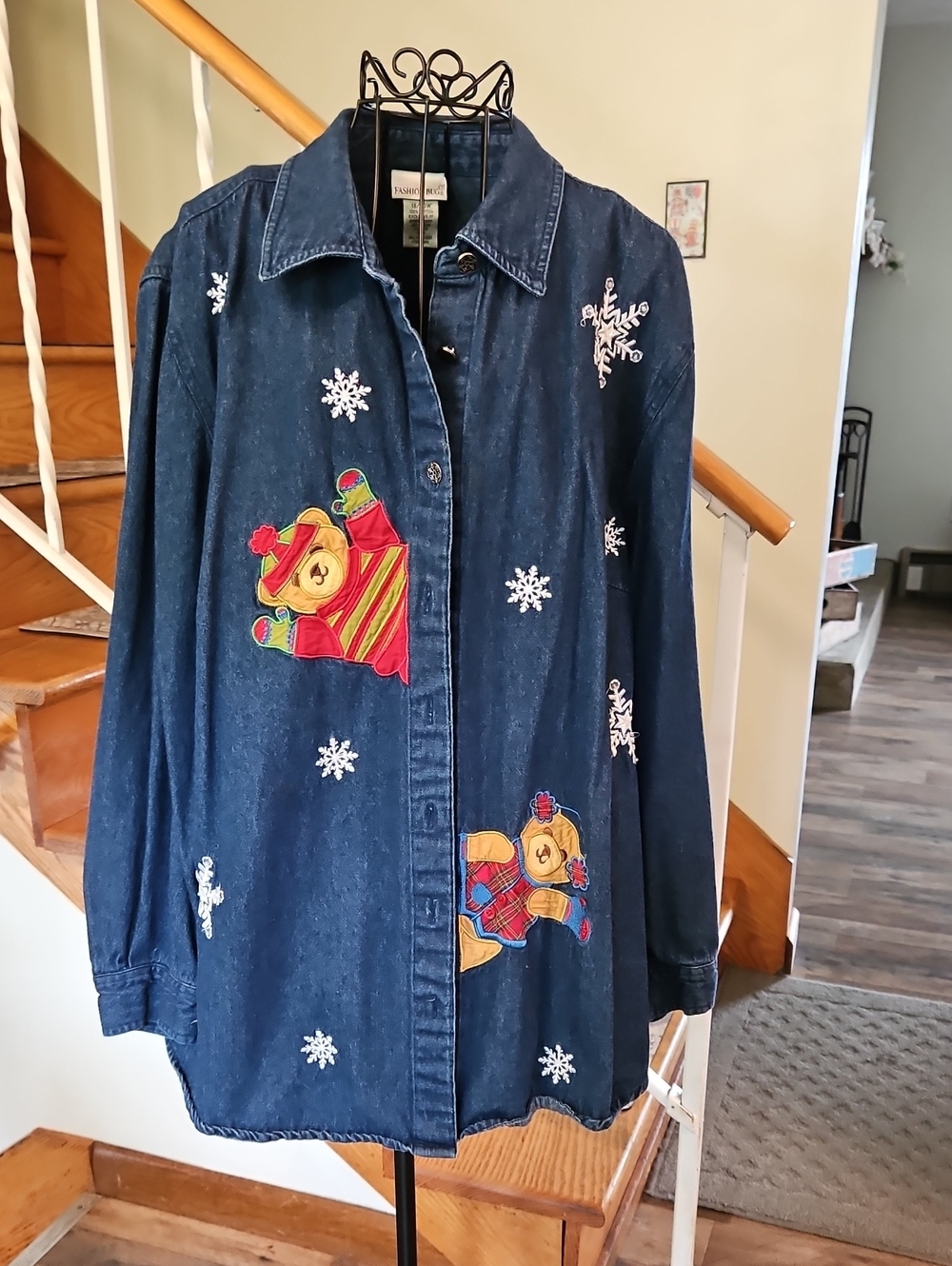 👚Vintage Fashion Bug Holiday Dark Blue Denim Shirt